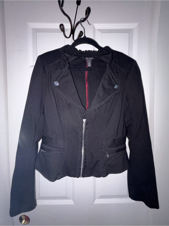 White House Black Market Jackets & Blazers - White House Black Market Black Ruffe Moto Jacket